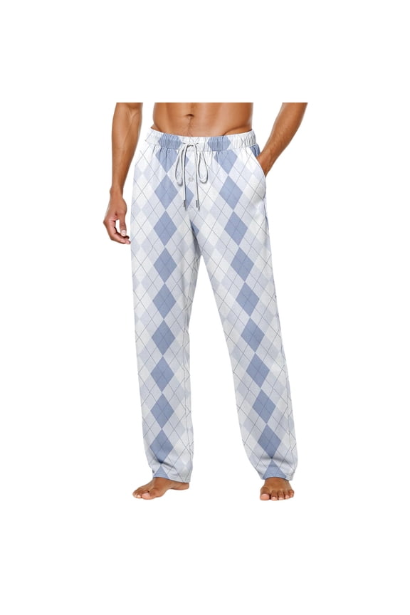 Men Pajama Pants Plaid Sleep Lounge Pj Bottoms Lightweight Sleep Pants with Pockets & Drawstring Soft Sleep Pants Fall Clothes (7-Light Blue, Small)