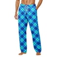 thumbnail image 1 of Men Pajama Pants Plaid Stretch Comfy Lounge Pants Drawstring Waist Sleep Bottoms with Pockets Halloween Christmas Loose Fit Pj Bottoms (4-Blue, XX-Large), 1 of 6