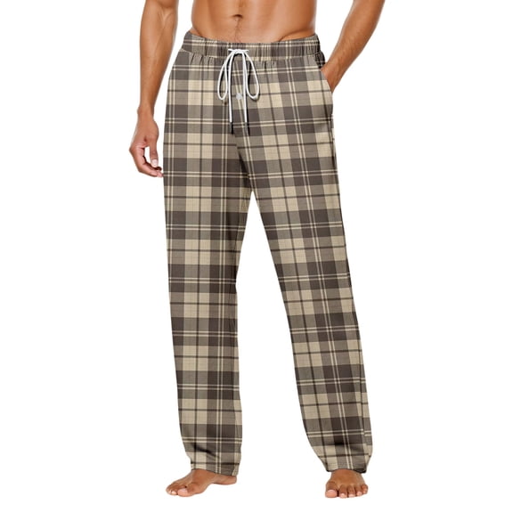 Men Pajama Pants Plaid Stretch Comfy Lounge Pants Drawstring Waist Sleep Bottoms with Pockets Halloween Christmas Loose Fit Pj Bottoms (5-Khaki, XX-Large)