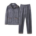 thumbnail image 1 of Men Pajama Set 2 Piece Plush Warm Long Sleeve Lapel Button Up Thickened Sleepwear and Pajamas Pants Classic Fit Fall Pajamas, 1 of 2