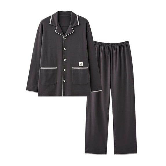 Men Pajama Set Casual Long Sleeved Solid Color V Neck Button Loose Set Plus Size Men Pjs Sets