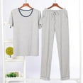 thumbnail image 1 of Men Pajama Set Men Fashion Pajama Solid Casual Round-Neck Short Sleeve Pants Set Sleepwear Pjs for Men Set Men Pjs Sets on Sale Sleepwear for Men Lightweight Summer Pajamas, 1 of 4