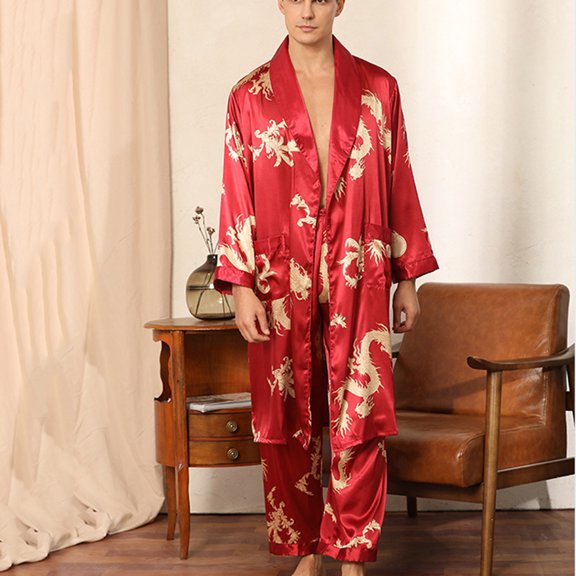 Men Pajama Set Men Print Casual Long Sleeve Pajama Trousers With Pockets Pajama Set Pjs for Men Set Men Pjs Sets on Sale Sleepwear for Men Lightweight Summer Pajamas