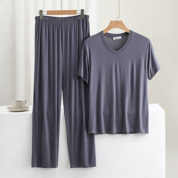 Men Pajama Set Men's Pajama Set Sleepwear Dry Short Sleeve Shirts Long Pants Trousers Soft Comfy Sleep Sets Pjs for Men Set Men Pjs Sets on Sale Sleepwear for Men Lightweight Summer Pajamas