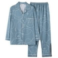 thumbnail image 1 of Men Pajama Set Trendy Plaid V Neck Button Long Sleeve Pants Home Suit Plus Size Men's Sleepwear, 1 of 3
