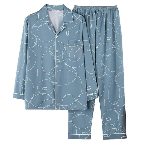 Men Pajama Set Trendy Plaid V Neck Button Long Sleeve Pants Home Suit Plus Size Men's Sleepwear