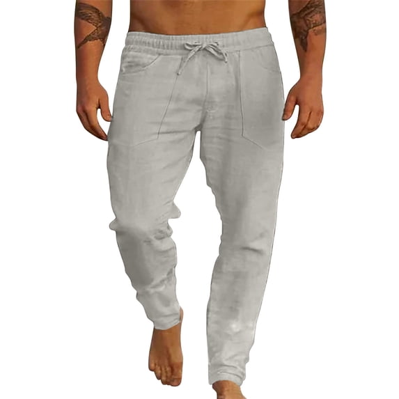 Men Casual Sport Pants Men Spring And Summer Pant Casual All Solid Color Painting Cotton Linen Loose Plus Size Trouser Fashion Beach Pockets Pant