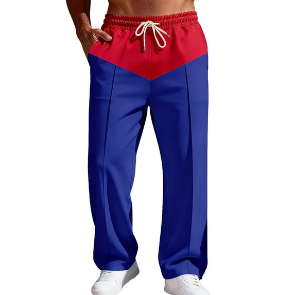 Men Pants Under 10 Dollars Men Plus Size Sweatpants Drawstring Elastic Waist Colorblock Straight Pants Active Casual Loose Trousers with Pockets Blue S