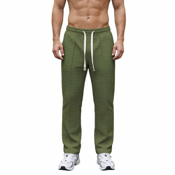Men Pants Under 10 Dollars Men Waffle Pants Drawstring Waist Wide Leg Trousers Loose Lightweight Breathable Hiking Casual Sweatpants with Pockets Army Green XXL