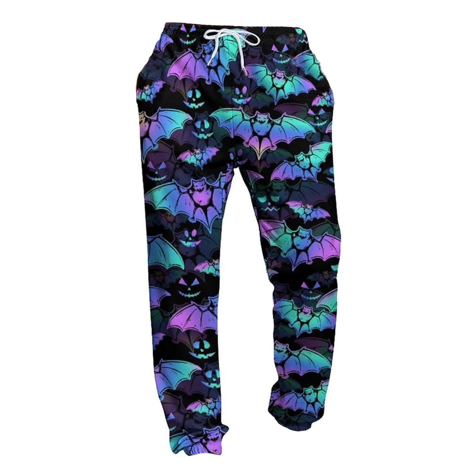 Men Pants Bat Print Tapered Pants Lightweight Drawstring Trousers ...
