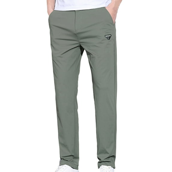 Men Pants Business Casual Middle Waist Button Up Pants With Pockets Solid Color Straight-leg Pants Casual Pants for Men Army Green M