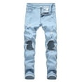 thumbnail image 1 of Men Pants Casual Cotton Straight Ripped Hole Trousers Jeans Pants Full Length Pants Sweatpants for Men Light Blue 3XL, 1 of 7