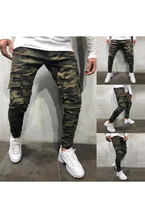 Men Pants Casual Loose Camouflage Cargo Pocket Denim Pants Jogging Jeans for Men Camouflage M