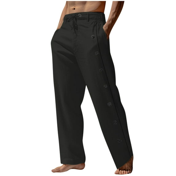 Men Pants Cotton And Linen Elastic Waist Blended Breathable Comfortable Soft Beach Casual Trousers Full Length Pants Regular Straight Pant Black XL