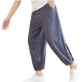 thumbnail image 1 of Men Pants Cotton Linen Summer Casual Pants Mens Wide Leg Baggy Trousers Stylish School Clothing Elastic Drawstring, 1 of 9