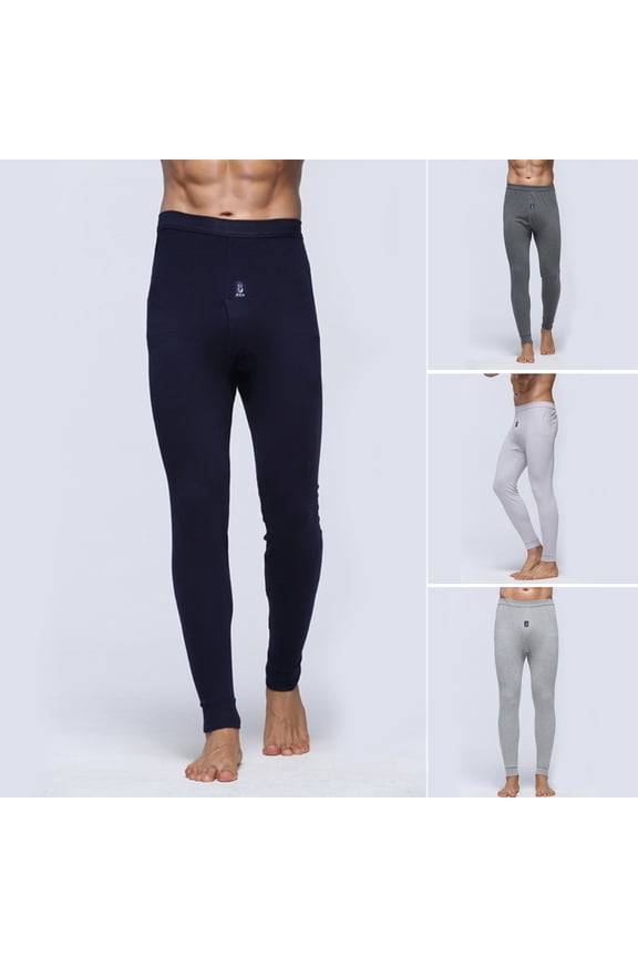 Men Pants Elastic Waist Thermal Insulation Long Johns Solid Color Travel Work School Bottoming Trousers Pajamas Trousers