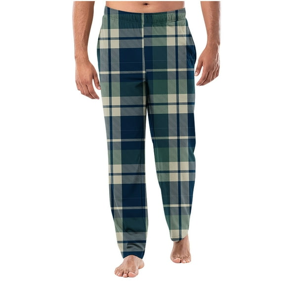 Men Pants Home Sleepwear Thin Loose Pants Plaid Straight Leg Pants Casual Pants Sweatpants for Men Multicolor1 L