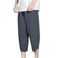 thumbnail image 1 of Men Pants, Men's Solid Color Capri Pants, Lightweight Baggy 3/4 Shorts Drawstring Elastic Waist Beach Yoga Pants with Pockets, 1 of 5