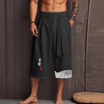 thumbnail image 1 of Men Pants New Wide Leg Cropped Chinese Style Linen Blend Breathable Loose Fit Casual Summer Trousers with Embroidery Print, 1 of 4