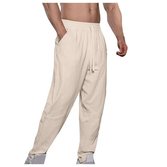 Men Pants Pants Loose Hawaiian Beach Pants Loose Elastic Waist Drawstring Sweatpants for Men Khaki M