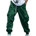 thumbnail image 1 of Men Pants Solid Casual Pocket Outdoor Elastic Waistbelt Jogger Drawstring Trousers Work Pants Sweatpants for Men Green M, 1 of 4