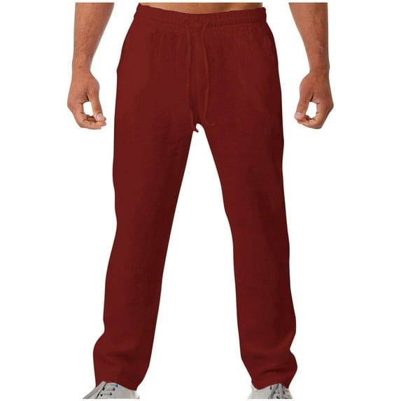 Men Pants Solid Casual With Pockets Outdoor Elastic Waist Long Pants Trousers Pantalones Para Hombre Wine XL