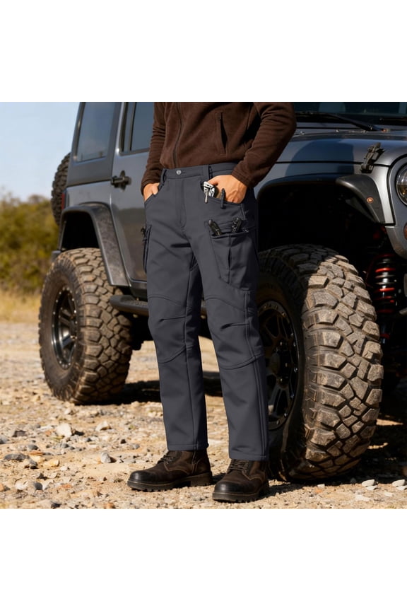 Men Pants, Solid Color Cargo Pants With Warm Lining, Designed For Climbing And Casual Wear, Featuring Multiple Pockets And An Elastic Drawstring Waist. 2026 Spring Summer Limited-time offer