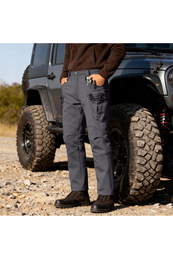 Men Pants, Solid Color Cargo Pants With Warm Lining, Designed For Climbing And Casual Wear, Featuring Multiple Pockets And An Elastic Drawstring Waist. 2026 Spring Summer Limited-time offer