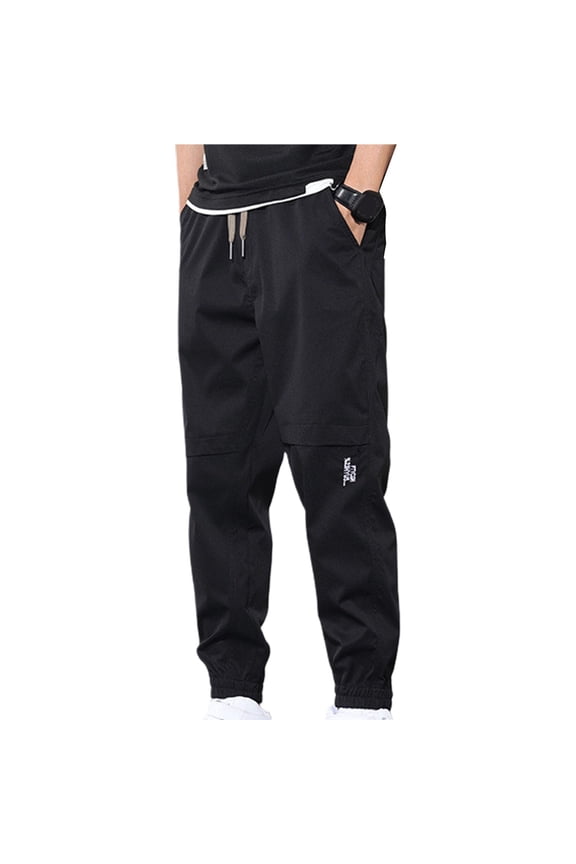 Men Pants Solid Color Elastic Waist Drawstring Ankle-banded Cargo Pants for Daily Wear
