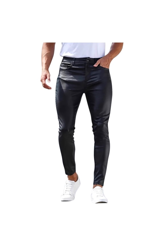 Men Pants Under 10 Mens Leather Pants Stretch Slim Fit 80's Disco Pants Skinny Tapered Pu Faux Leather Gothic Motorcycle Biker Pants
