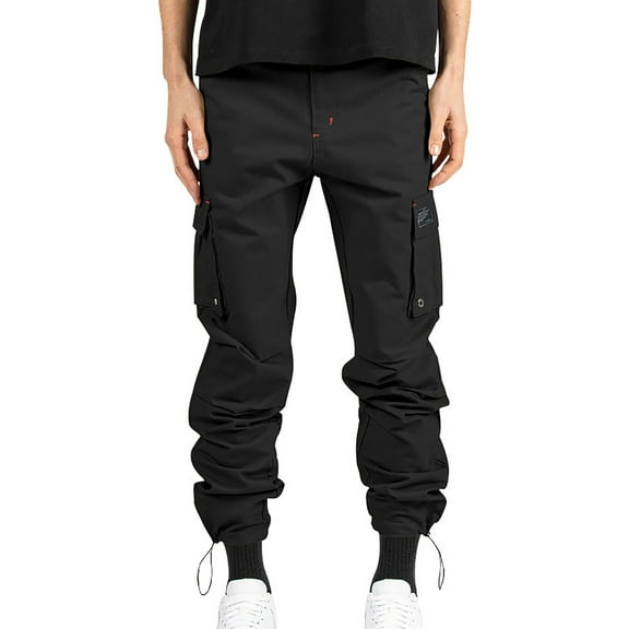 Men Pants Woven Fabric With Multiple Pockets Solid Color Casual Pants Work Pants Regular Straight Pant Black 3XL