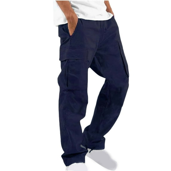 Men Pants under $10 Cargo Pants for Men Solid Casual Multiple Pockets Outdoor Straight Type Fitness Pants Cargo Pants Trousers Size S-5XL