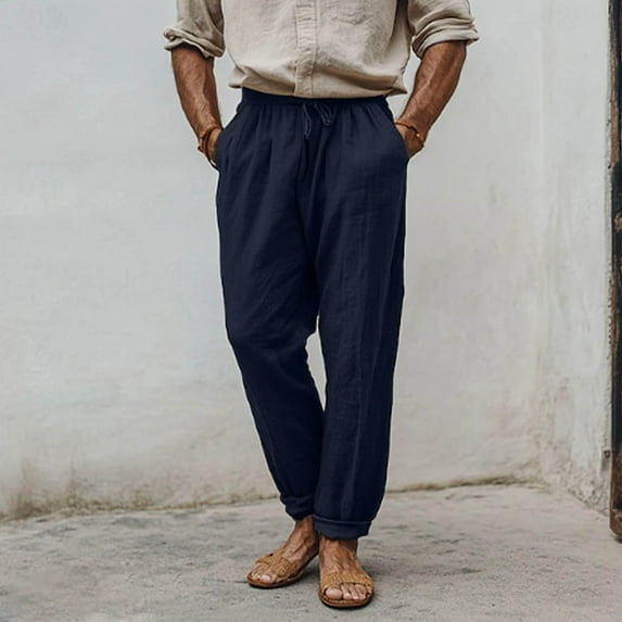 Men Pants under $10 Fashion Versatile Leisure Solid Color Pocket Elastic Waist Pants Casual Trouser Lightweight Straight-Legs Loose Pants Sizes S-5XL