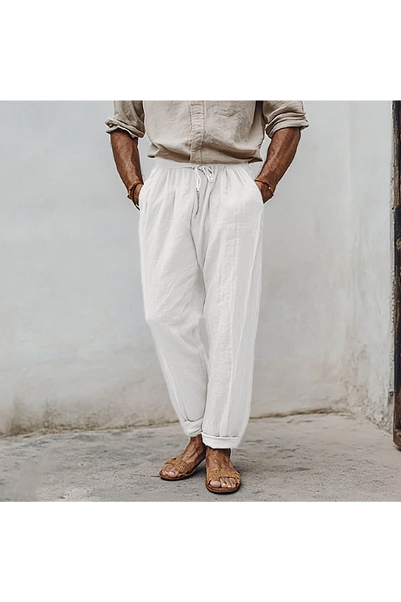 Men Pants under $10 Fashion Versatile Leisure Solid Color Pocket Elastic Waist Pants Casual Trouser Lightweight Straight-Legs Loose Pants Sizes S-5XL