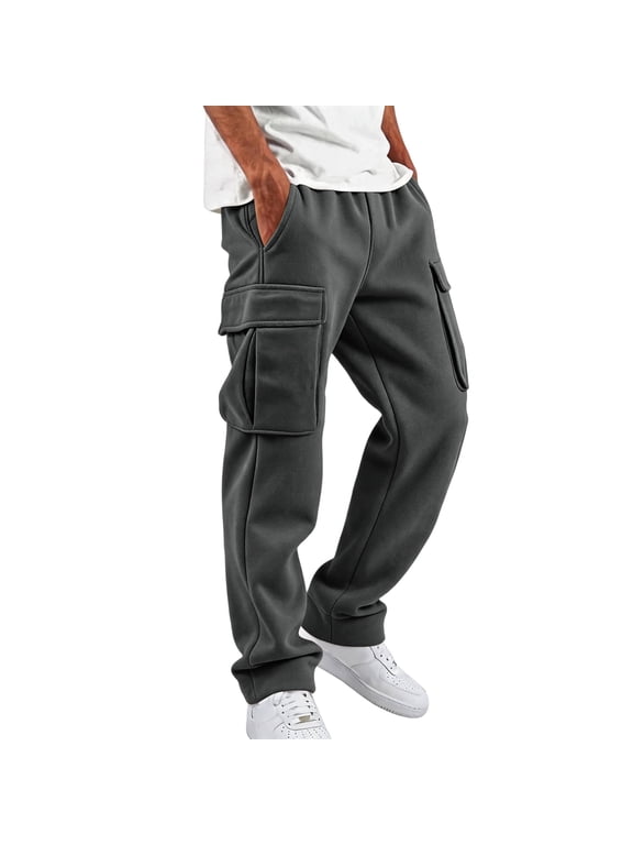 Men Patch Pocket Wide Leg Cargo Pants Elastic Drawstring Waist Fabric Loose Straight Relax Fit Breathable Street Casual Daily Commuting Long Trousers Gray M