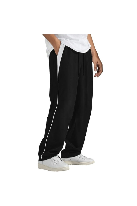 Men Patchwork Sweatpants with Pockets Color Lightweight Loose Track Pants Wide Leg Casual Streetwear Trouser