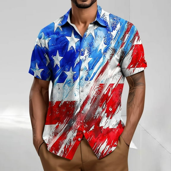 Men Patriotic Shirts Red White and Blue Shirts for Men Fourth of July T Shirt Men Patriotic Tops Men's Casual Shirt Short Sleeve Vintage Bowling Shirt Summer Shirts Button Up Shirt