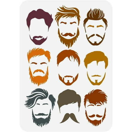 Men Pattern Painting Stencil 8.3x11.7inch 9 Styles Beards Men Drawing Template Mustache Hair Man Pattern Decoration Stencil for Painting on Wood Wall Fabric Paper FurnitureMixed Color
