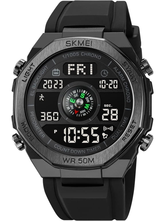 Men Pedometer Watches Military Multifunctional 50M Waterproof Digital Outdoor Sports Watch