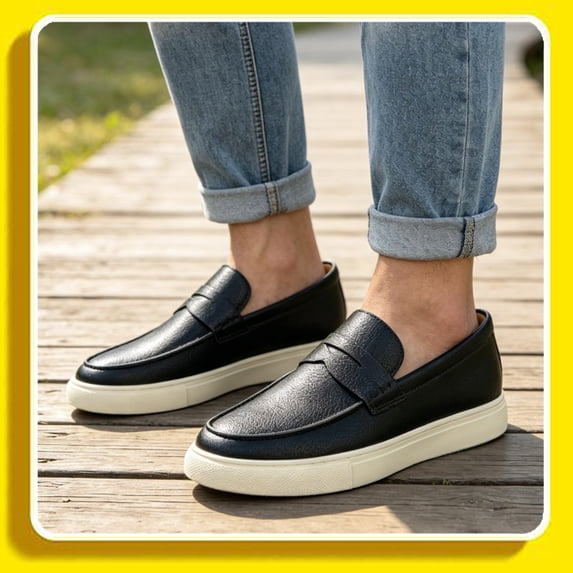 Men Penny Leather Loafers Slip On Platform Casual Walking Shoes