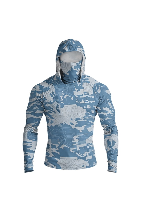 Men' Performance Fishing Hoodie Shirt UPF 50+ Sun Protection Camo Graphic Long Sleeve UV SPF T-Shirts Rash Guard
