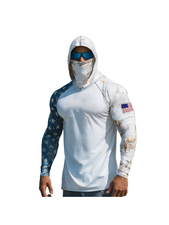 Men' Performance Fishing Hoodie Shirt UPF 50+ Sun Protection Long Sleeve UV SPF T-Shirts Rash Guard