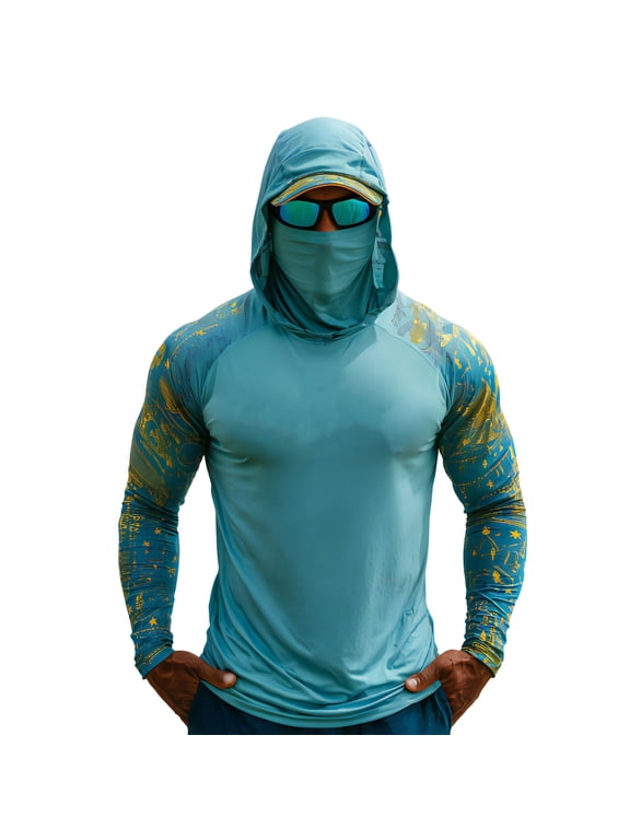Men' Performance Fishing Hoodie Shirt UPF 50+ Sun Protection Long Sleeve UV SPF T-Shirts Rash Guard