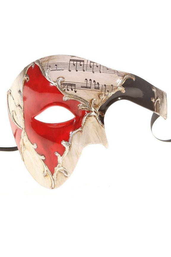 Men Phantom Of The Opera Half Face Masquerade Mask Red and Silver Musical