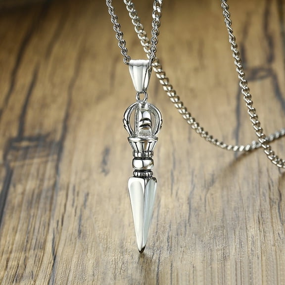 Men Phurba Kilaya Vajra Dorje Pendant Necklace, 14K White Gold Filled Finish Tibetan Vajrayana Buddhist Protection Amulet