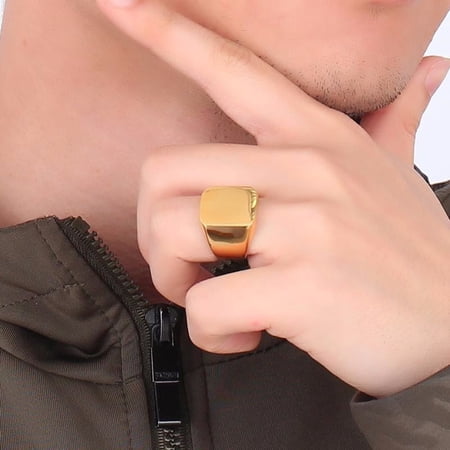 Men Pinky Signet Ring in Golden 14K Yellow Gold with Laser Engraving Star of David Male Jewelry