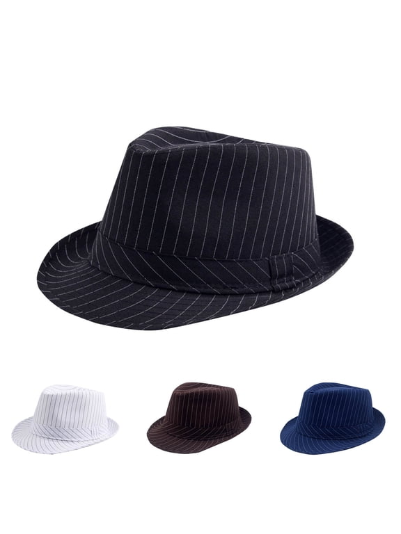 Men Pinstripe Fedora Hat, Retro Style Short Brim Trilby Sun Hat, Lightweight Breathable Striped Dress Hat for Men Women Daily, Party, Outdoor Street Wear
