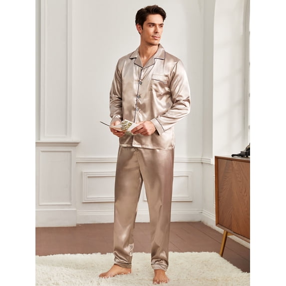 Men Piping Trim Patched Pocket Lounge Set