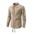 thumbnail image 1 of Men Pirate Shirt Lace Up Retro Medieval Pirate Button up Stand Collar Long Sleeve Shirts for Work Travel, 1 of 8