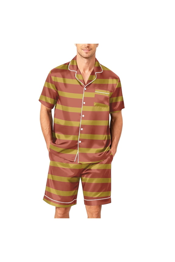 Men Pj Mens Short Pajamas Set Button Up Pajamas Men's Pajama Sets Pjs for Men Mens Pajamas Set Plaid Sleepwear Short Sleeve Button Down Pjs Set 2 Piece Loungewear Pockets, Red, L